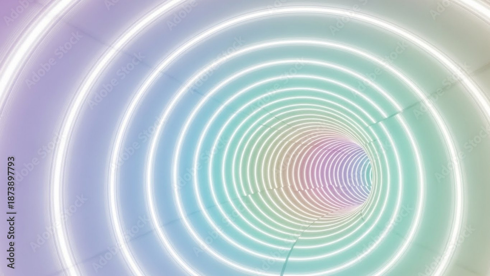 Fototapeta premium Futuristic Infinite Tunnel with Pastel Neon Ring Lights
