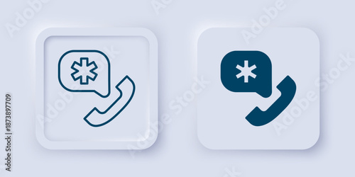 Filled and outline Telephone with emergency call 911 icon isolated on grey background. Police, ambulance, fire department, call, phone. Square button. Vector