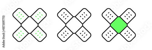 Set line Crossed bandage plaster icon isolated on white background. Medical plaster, adhesive bandage, flexible fabric bandage. Vector