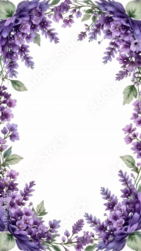 Seamless floral pattern with purple flowers and green leaves for textile design
