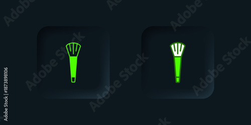Green Makeup brush icon isolated on black background. Black square button. Vector