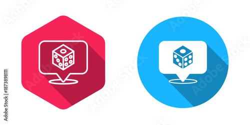Filled and outline Game dice icon isolated with long shadow background. Casino gambling. Vector