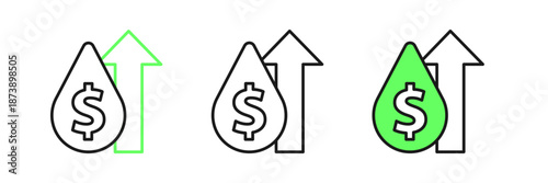 Set line Oil price increase icon isolated on white background. Oil industry crisis concept. Vector