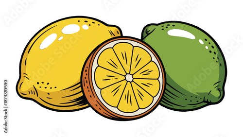 Citrus Symphony: A vibrant collection of citrus fruits, a lemon, lime, and a juicy orange, bursting with freshness and flavor, inviting a zestful experience.