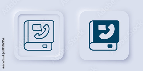 Filled and outline Phone book icon isolated on grey background. Address book. Telephone directory. Square button. Vector