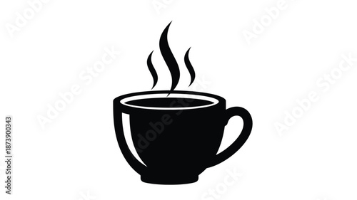 A steaming cup of coffee depicted in a striking black silhouette