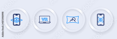 Set line 3d modeling, Wide angle picture, Virtual reality and icon. Vector