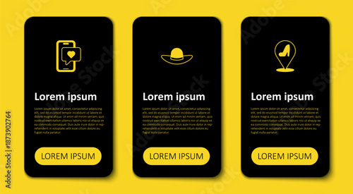 Set Woman shoe, Elegant women hat and Mobile with heart. Business infographic template. Vector