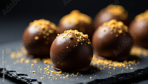 Dark chocolate truffles with gold dust