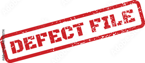 A bold red defect file text stamp mark on a white background for digital document review