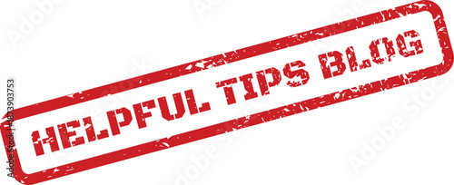 A bold red grunge rubber stamp displaying Helpful Tips Blog for online content promotion