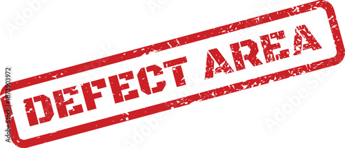A distinct red grunge textured stamp visually marks a designated defect area on a document or product