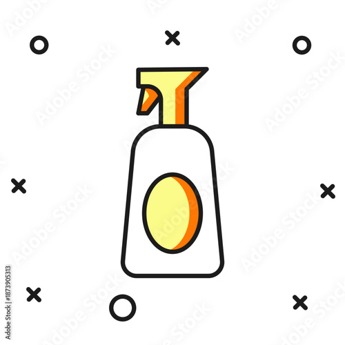 Filled outline Cleaning spray bottle with detergent liquid icon isolated on white background. Flat filled outline style with shadow. Vector