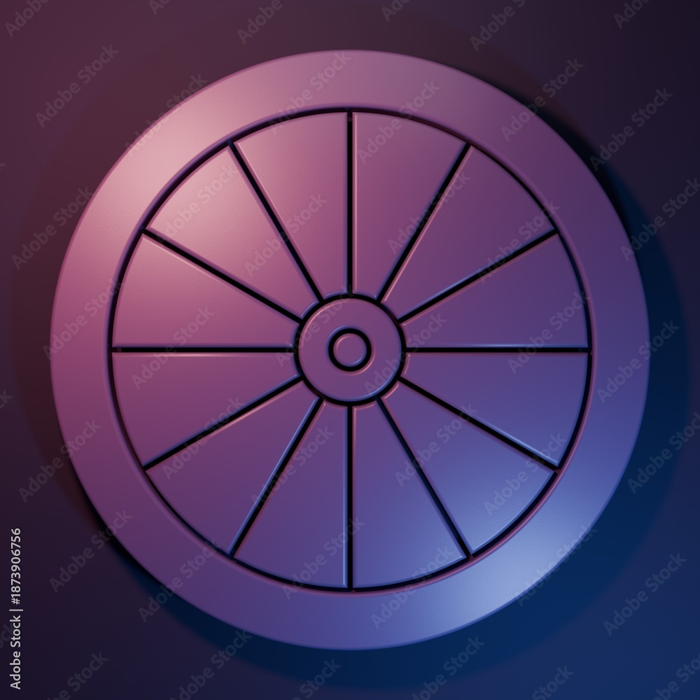Fototapeta premium Purple Car wheel icon isolated on purple-blue background. Minimalism concept. 3D render illustration