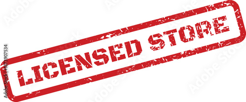 Distressed rubber stamp effect featuring LICENSED STORE text, indicating official authorization for retail locations