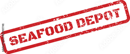 Distressed vintage rubber stamp mark featuring bold text seafood depot with a rectangular grunge border