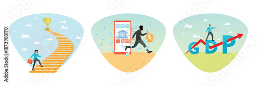 Small steps concept to success. scam stealing money from mobile banking application. GDP.