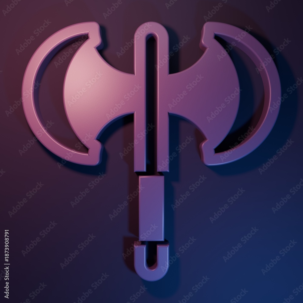 Obraz premium Purple Medieval poleaxe icon isolated on purple-blue background. Minimalism concept. 3D render illustration