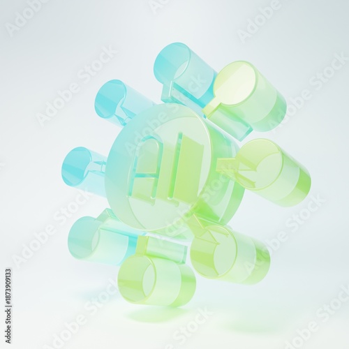 Frosted glass Neural network icon isolated on white background. Artificial intelligence AI. Minimalism concept. 3D render illustration