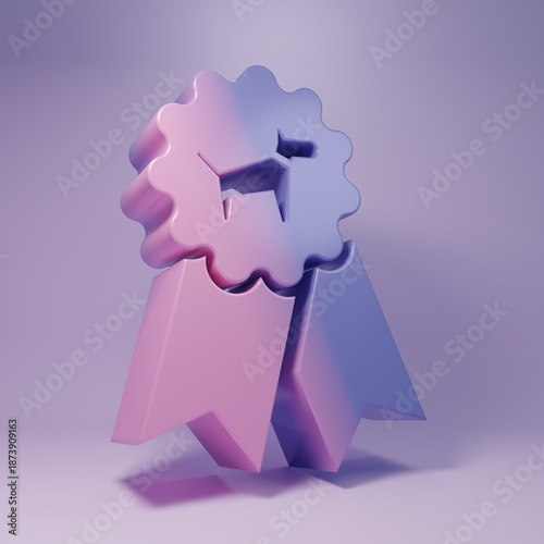 Purple Dog award symbol icon isolated on purple background. Medal with dog footprint as pets exhibition winner concept. Minimalism concept. 3D render illustration