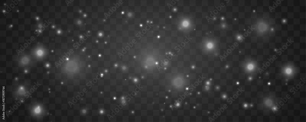 Fototapeta premium Soft glowing white dust particles float calmly, creating elegant light effects and abstract cinematic atmosphere. vector