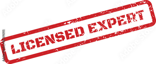Grunge styled red rectangular stamp displaying the text Licensed Expert as a professional skill certification