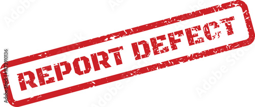 Grunge textured rectangular rubber stamp featuring the urgent message Report Defect, useful for quality assurance documentation