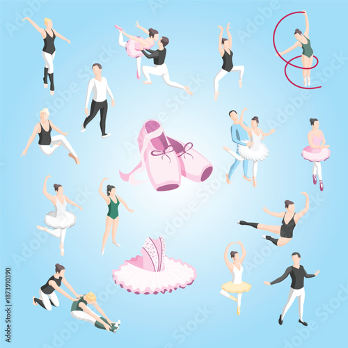 ballet isometric icons set dancer couples ballerinas dancing poses doing training exercises