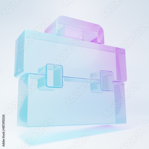 Frosted glass Briefcase icon isolated on white background. Business case sign. Business portfolio. Minimalism concept. 3D render illustration