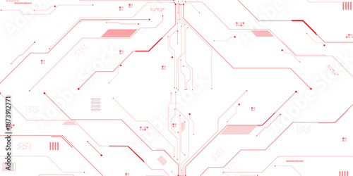 Vectors Abstract connecting red lines and dots. AIsolated abstract digital AI chip or semiconductor with circuit board wires and electronics components.