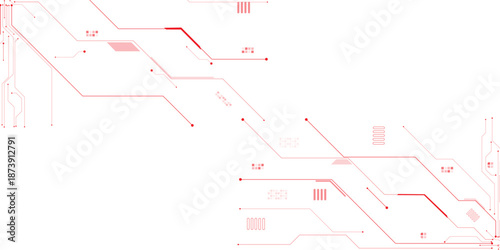 Vectors Abstract connecting lines and dot, Digital circuit board background showcasing white and red electronic patterns.