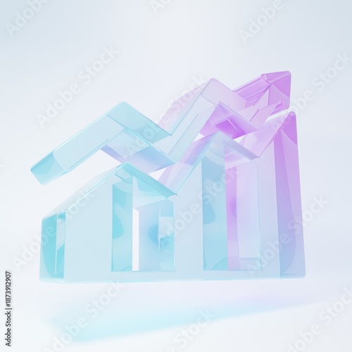 Frosted glass Financial growth increase icon isolated on white background. Increasing revenue. Minimalism concept. 3D render illustration