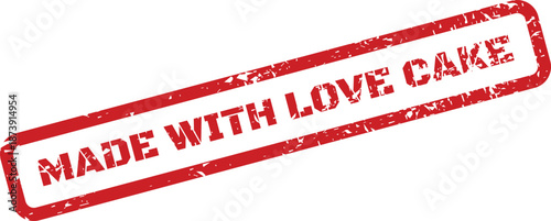 Red grunge effect rectangular stamp with MADE WITH LOVE CAKE text, perfect for bakeries and dessert packaging