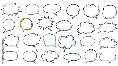 Assorted Comic Speech Bubbles with Various Shapes and Outlines.