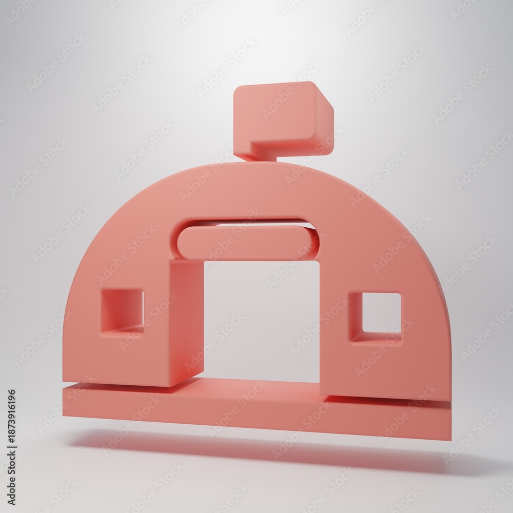 Fototapeta premium Pink Military barracks station icon isolated on pink background. Airstrikes architecture army. Minimalism concept. 3D render illustration