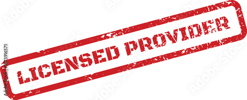 Red textured rubber stamp displaying LICENSED PROVIDER for designating authorized service or product suppliers