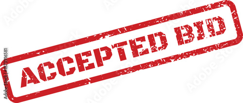 Red textured rubber stamp indicating an accepted bid for procurement and project proposal documentation
