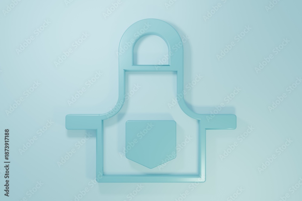 Obraz premium Blue Kitchen apron icon isolated on blue background. Chef uniform for cooking. Minimalism concept. 3D render illustration