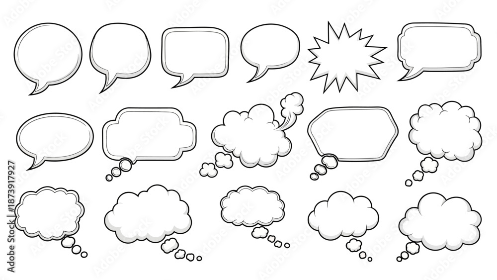 Fototapeta premium Collection of Comic Speech Bubbles and Thought Clouds in Various Shapes.