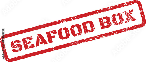 Textured red rubber stamp impression displaying the words Seafood Box for packaging applications