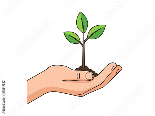 Hand holding a small plant, symbolizing growth, nature, and environmental responsibility, perfect for green initiatives