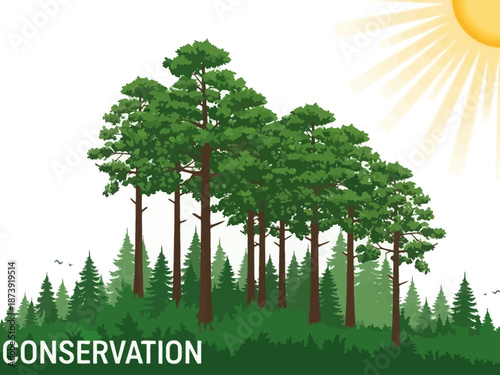 Protecting Our Planet A Vector Illustration of Forest Conservation and Preservation of Nature's Ecosystem
