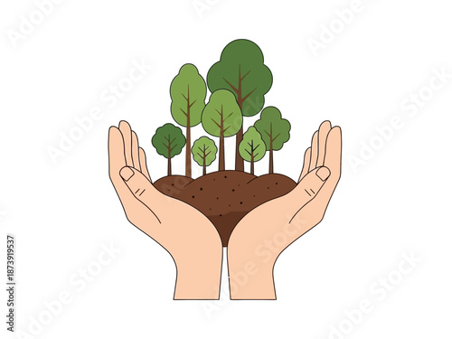 Protecting Our Planet Hands Cradle Growing Trees, Symbolizing Environmental Stewardship and Conservation