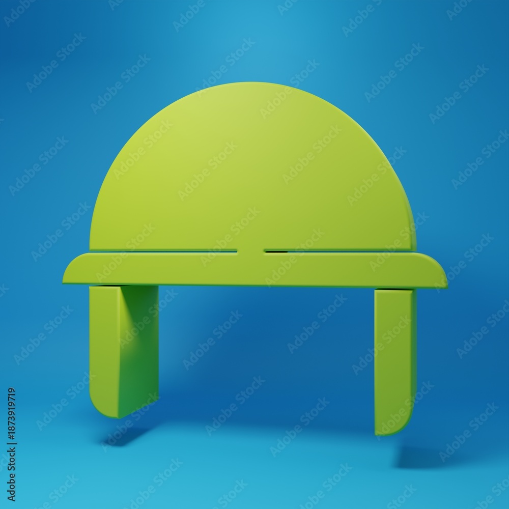 Fototapeta premium Green Military helmet icon isolated on blue background. Army hat symbol of defense and protect. Protective hat. Minimalism concept. 3D render illustration