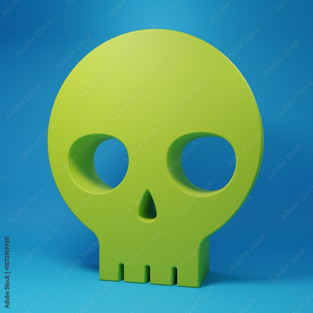 Fototapeta premium Green Human skull icon isolated on blue background. Minimalism concept. 3D render illustration