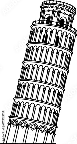 Leaning Tower of Pisa Landmark Vector Silhouette Icon Illustration