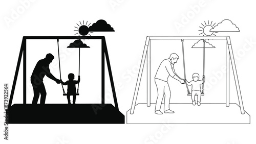 A father and child share a tender moment on a swing set illustration