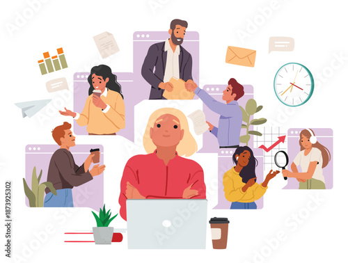 Scene showing colleagues having meeting during virtual conferences working online via desktop