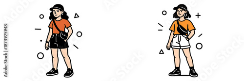 Casual young woman standing confidently in trendy outfit