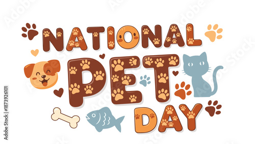 National Pet Day celebration with playful animals and vibrant text  